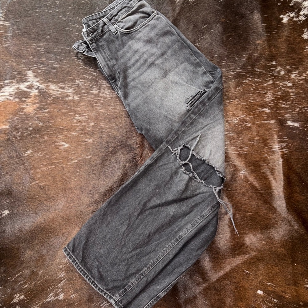 Forever 21 Gray Distressed Straight Leg Jeans